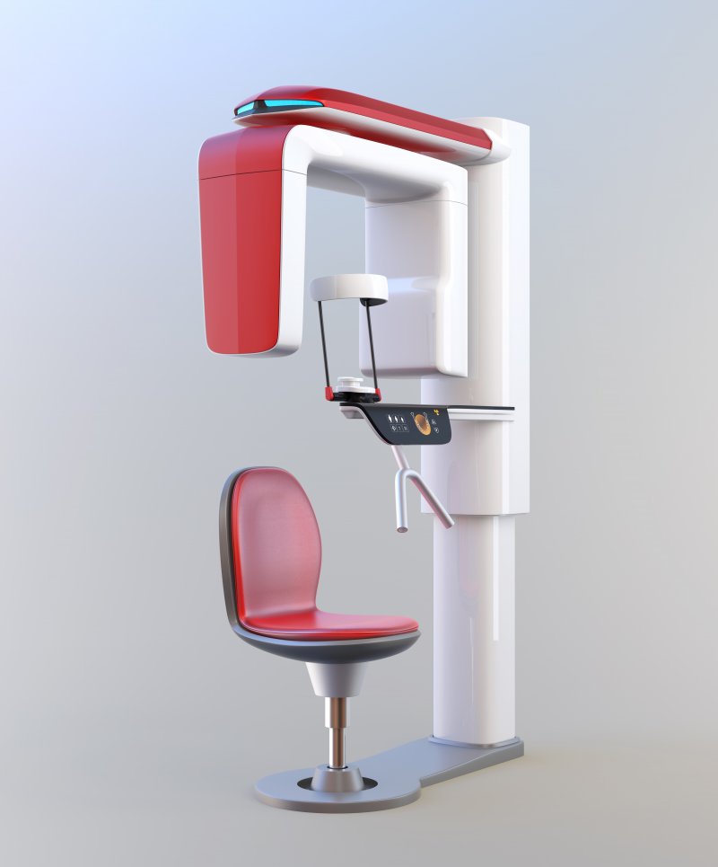 Cone beam scanner with a red chair